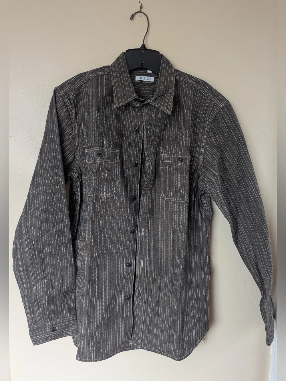 Gustin #8 Japan Wabisabi Workshirt, Brown/Gray & White Striped (SIZE LARGE SLIM) - Picture 3 of 15